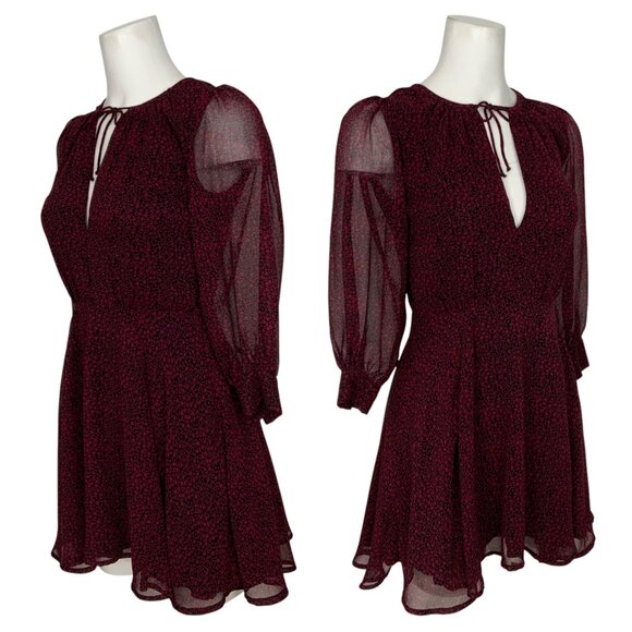 Revolve X Cleobella Genova Dress XS Red Floral Sheer Balloon Sleeve Mini Party - Picture 3 of 12